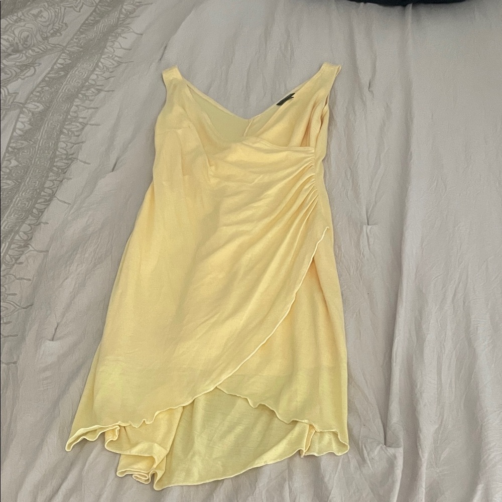 Hourglass Pale Yellow Asymmetrical Wrap Dress